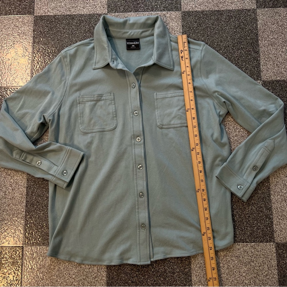 32 Degrees Women's Soft Fleece Long-Sleeve Button- Up Shirt, Light Green L - Picture 5 of 9